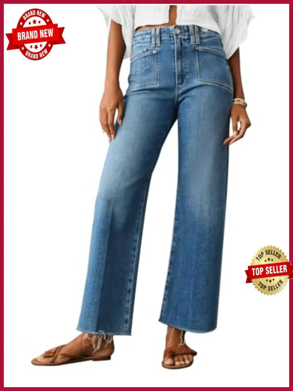 Wide Leg High Waist Stretch Denim Jeans Women Boyfriend Trendy Casual Fall